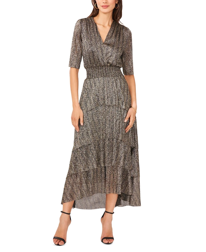 Vince Camuto Women's Metallic Print Tiered Midi Dress