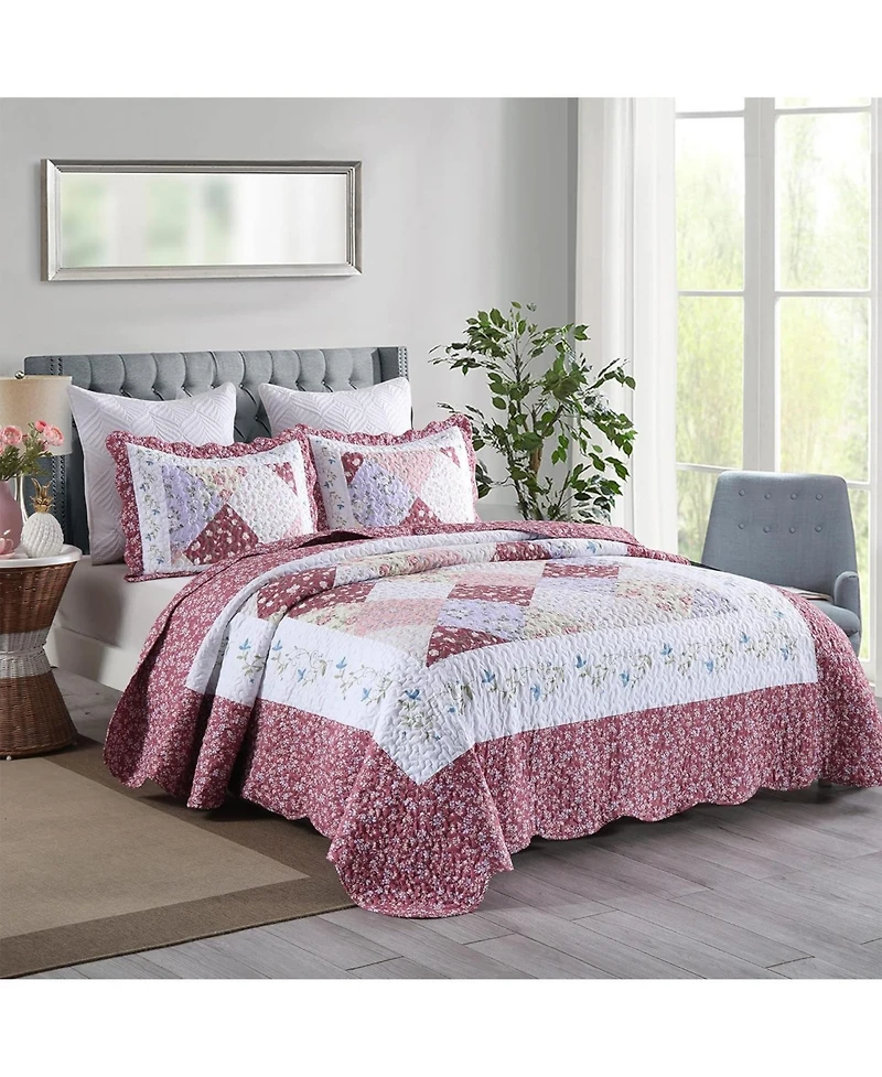MarCielo 3 Piece Printed Quilt Set Bedspread Set B028
