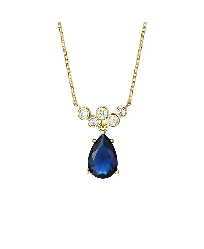 Sterling Silver with Blue & Cubic Zirconia Bubble Chevron Raindrop Necklace