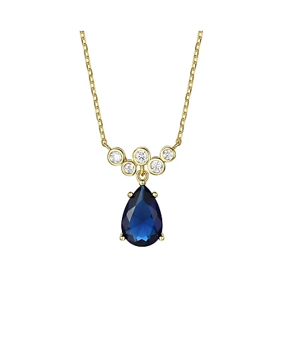 Sterling Silver with Blue & Cubic Zirconia Bubble Chevron Raindrop Necklace