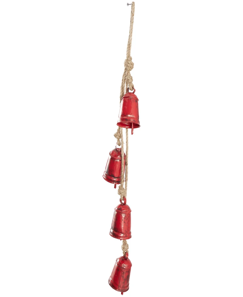 Rosemary Lane Metal Handmade Tibetan Inspired Decorative Cow Bell with Jute Hanging Rope, 4" x 3" x 29"