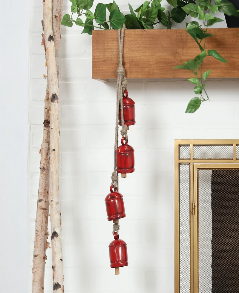 Rosemary Lane Metal Tibetan Inspired Decorative Cow Bell with Jute Hanging Rope, 4" x 3" x 29"