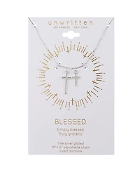 Unwritten Cubic Zirconia and Silver Plated Cross Pendant Necklace