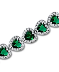 Macy's Cubic Zirconia Green Glass Heart Halo Link Bracelet