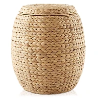 Casafield Round Storage Basket with Lid, Natural - Handwoven Water Hyacinth Hamper Organizer for Laundry, Blankets, Plants