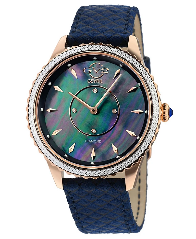 GV2 by Gevril Women's Swiss Quartz Siena Blue Leather Watch 38mm