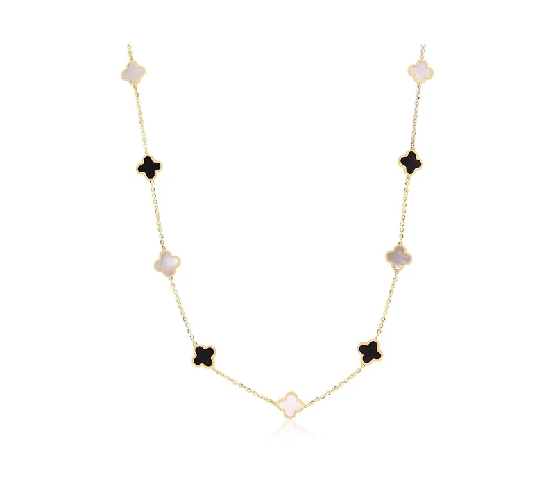 The Lovery Mini Mother of Pearl and Onyx Mixed Clover Necklace 14K Yellow Gold