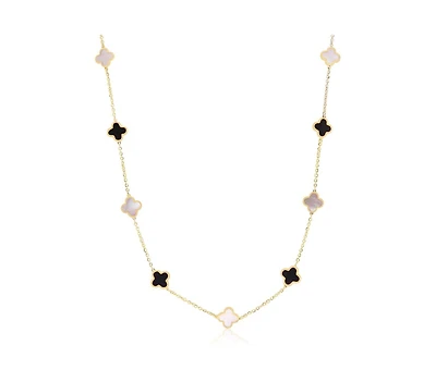 The Lovery Mini Mother of Pearl and Onyx Mixed Clover Necklace 14K Yellow Gold