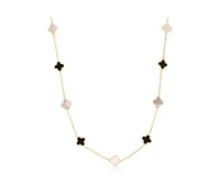 The Lovery Mini Mother of Pearl and Onyx Mixed Clover Necklace 14K Yellow Gold