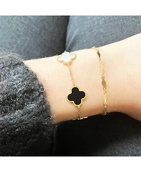 The Lovery Mother of Pearl and Onyx Mixed Clover Bracelet 14K Gold