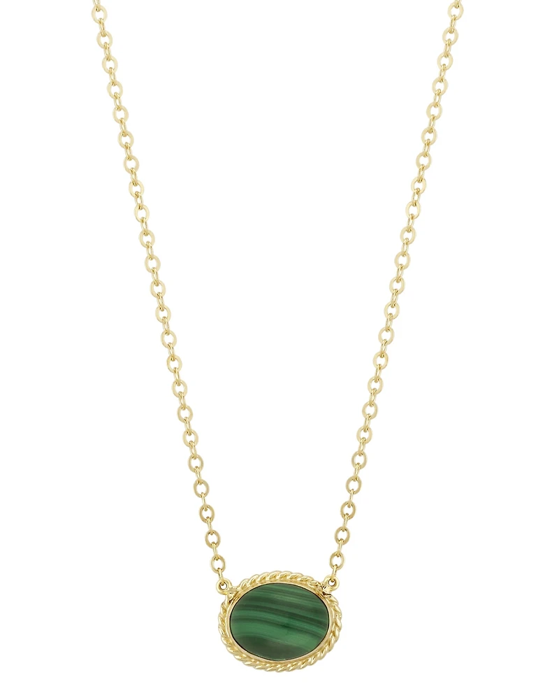 Malachite Oval Rope-Framed Pendant Necklace 14k Gold, 18" + 1" extender (Also Lapis Lazuli)