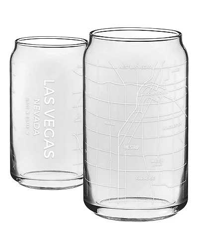 Narbo The Can Las Vegas Map 16 oz Everyday Glassware, Set of 2