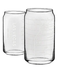 Narbo The Can Las Vegas Map 16 oz Everyday Glassware, Set of 2