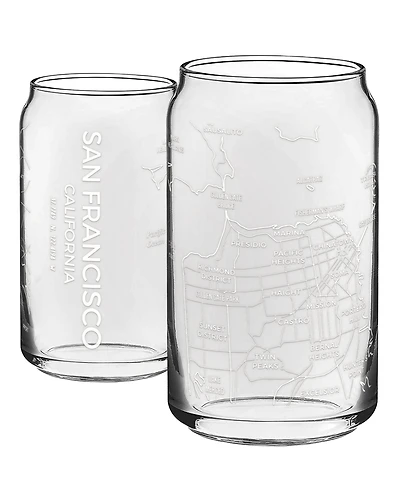 Narbo The Can San Francisco Map 16 oz Everyday Glassware, Set of 2