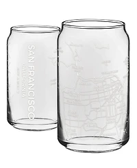 Narbo The Can San Francisco Map 16 oz Everyday Glassware, Set of 2