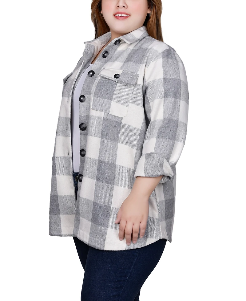 Ny Collection Plus Size Long Sleeve Twill Shirt Jacket
