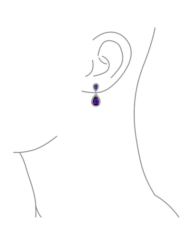 Bling Jewelry Fashion Purple Cz Halo Teardrop Drop Earrings Prom Purple Cubic Zirconia Rhodium Plated Brass