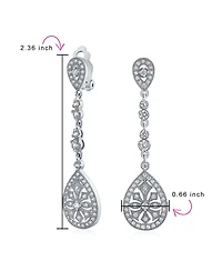 Bling Jewelry Art Deco Style Filigree Teardrop Cubic Zirconia Chandelier Clip On Earrings