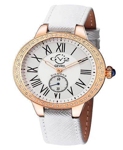 GV2 by Gevril Women's Astor White Genuine Leather Watch 40mm
