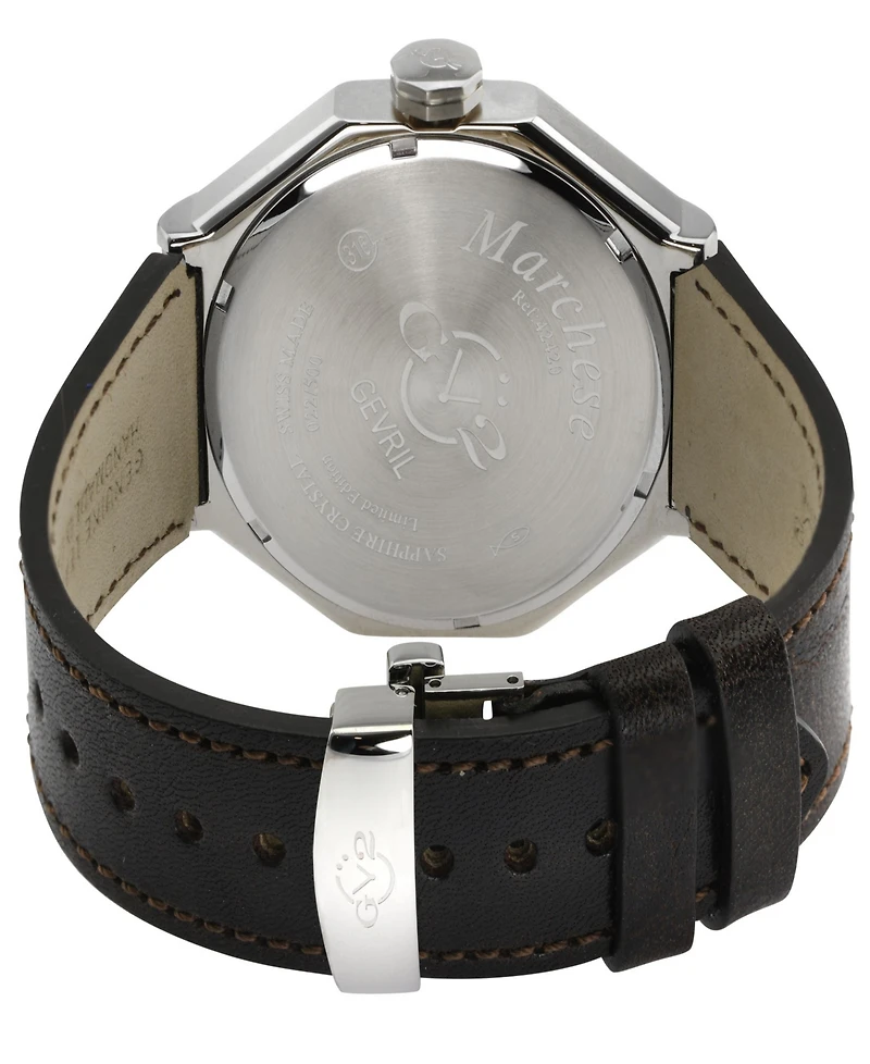 GV2 by Gevril Men's Marchese Brown Leather Watch 44mm