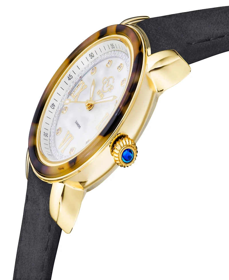 GV2 by Gevril Women's Marsala Tortoise Black Leather Watch 36mm