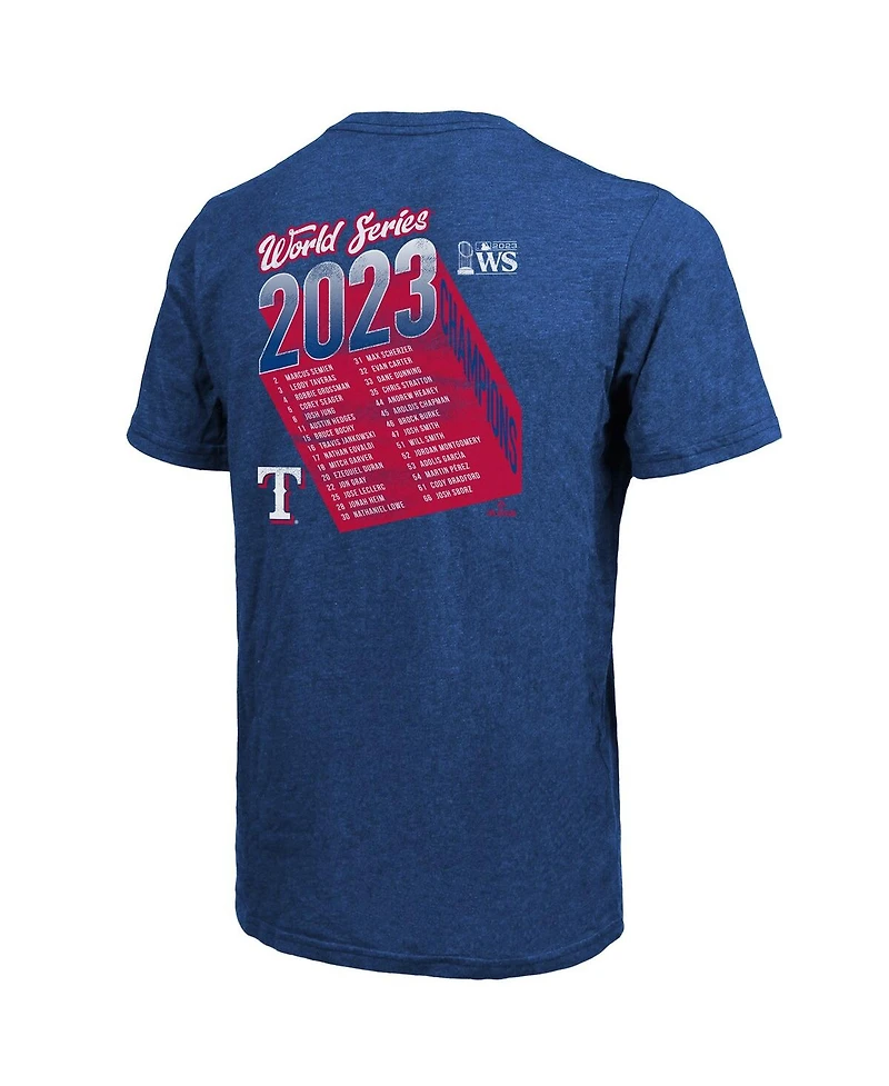 Men's Majestic Threads Royal Texas Rangers 2023 World Series Champions Life Of The Party Tri-Blend Roster T-shirt