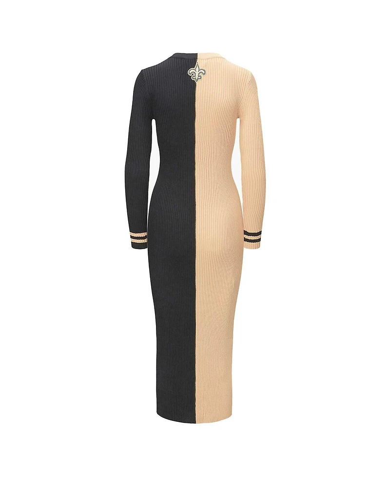 Women's Staud Gold, Black New Orleans Saints Shoko Knit Button-Up Sweater Dress
