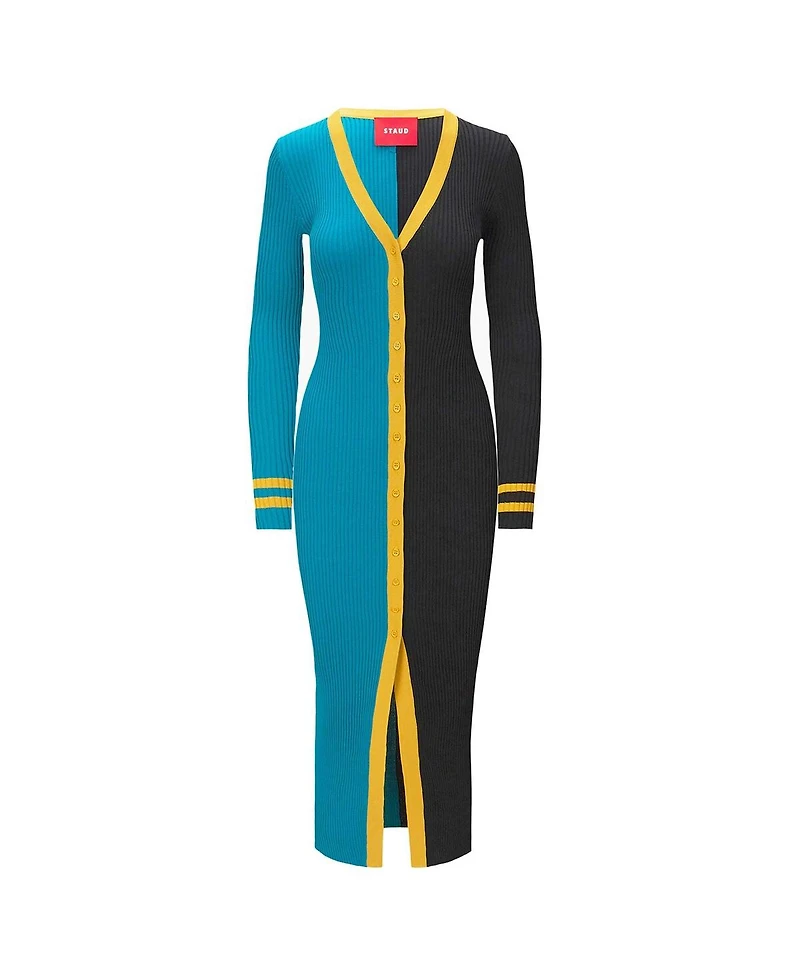 Women's Staud Teal, Black Jacksonville Jaguars Shoko Knit Button-Up Sweater Dress