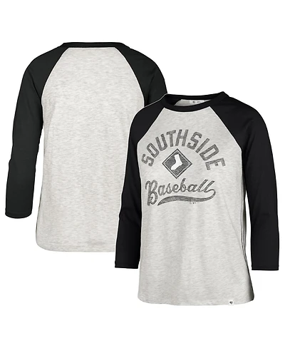 Women's '47 Brand Gray Chicago White Distressed Sox City Connect Retro Daze Ava Raglan 3, 4-Sleeve T-shirt
