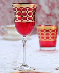 Lorren Home Trends Deep Red Colored White Wine Goblet with Gold-Tone Rings, Set of 4