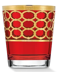 Lorren Home Trends Deep Red Colored Double Old Fashion with Gold-Tone Rings, Set of 4