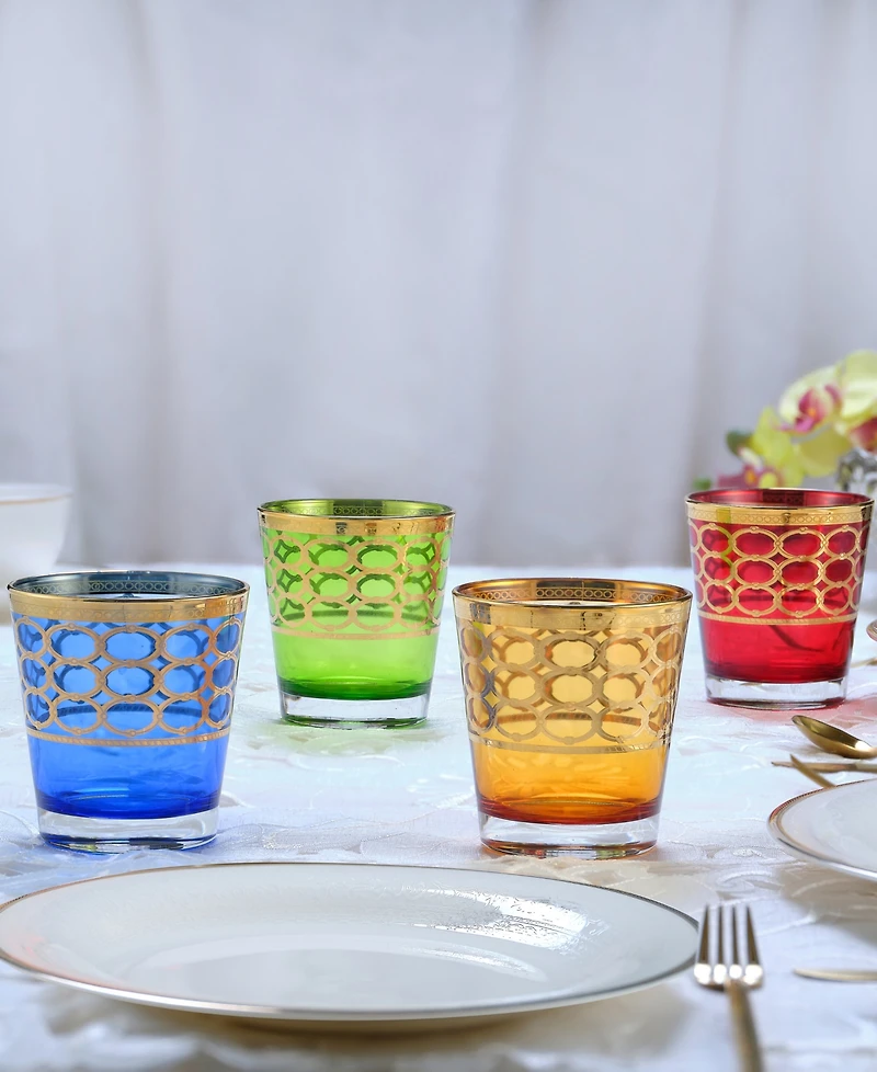 Lorren Home Trends Multicolor Double Old Fashion with Gold-Tone Rings, Set of 4