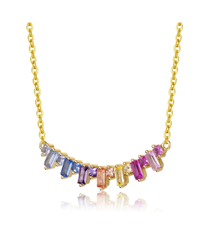 GiGiGirl 14k Gold Plated with Rainbow Cubic Zirconia Linear Cluster Fringe Pendant Necklace