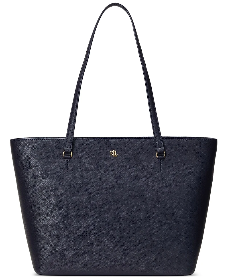 Lauren Ralph Crosshatch Leather Medium Karly Shopper Tote