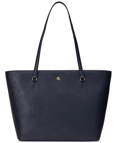 Lauren Ralph Crosshatch Leather Medium Karly Shopper Tote