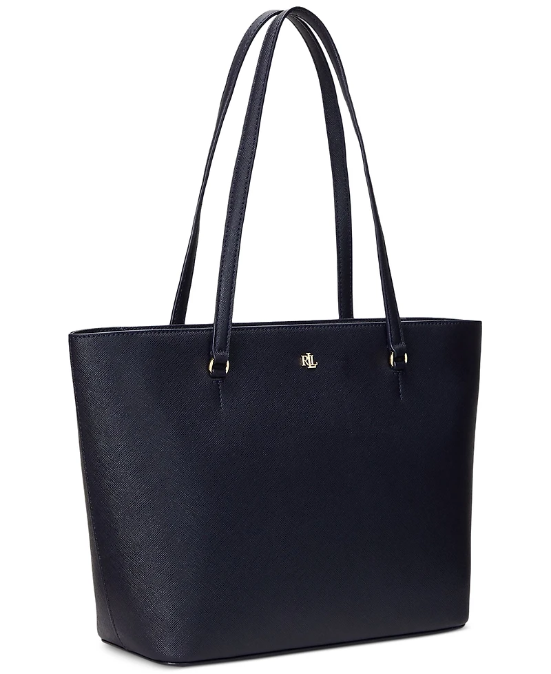 Lauren Ralph Crosshatch Leather Medium Karly Shopper Tote
