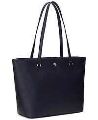 Lauren Ralph Crosshatch Leather Medium Karly Shopper Tote