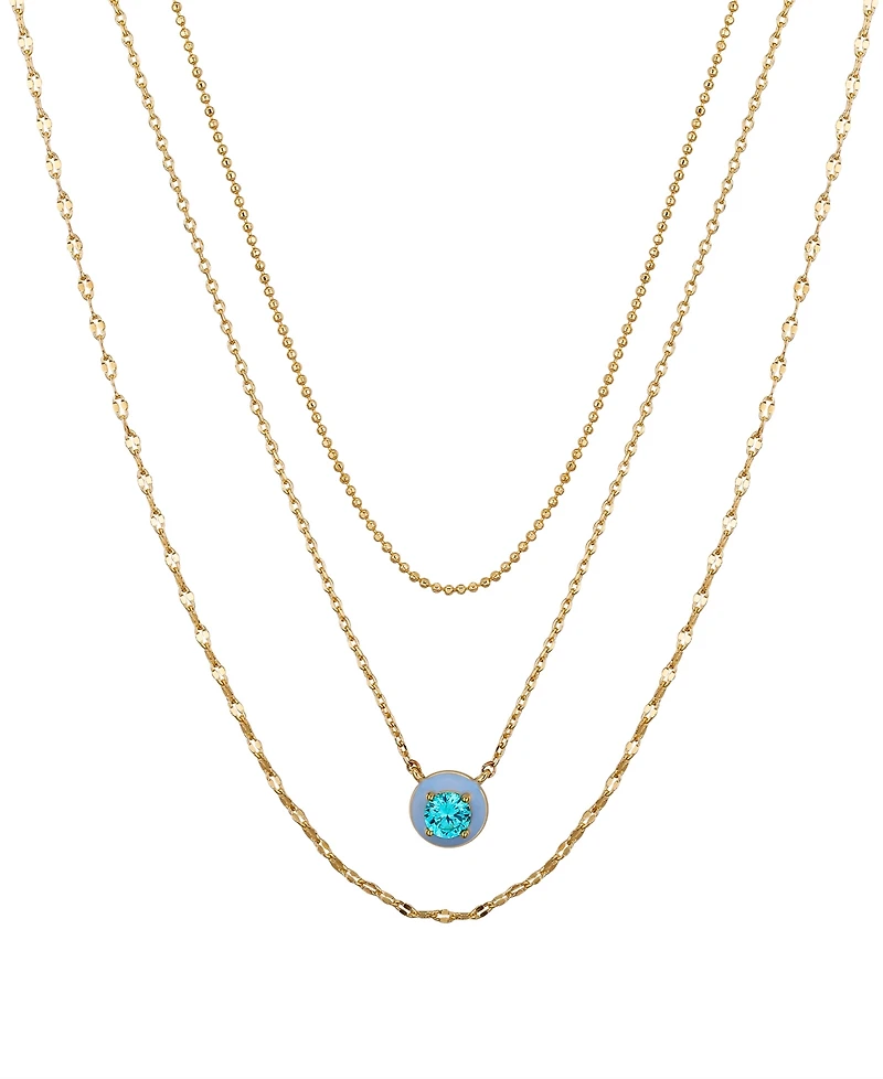 Unwritten Blue Cubic Zirconia and Blue Enamel Pendant Layered Necklace Set