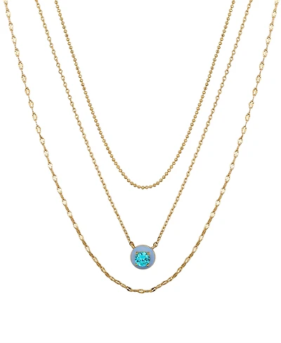 Unwritten Blue Cubic Zirconia and Blue Enamel Pendant Layered Necklace Set