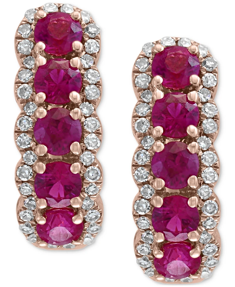 Effy Ruby (1-1/4 ct. t.w.) & Diamond (1/4 ct. t.w.) Hoop Earrings in 14k Rose Gold