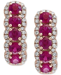 Effy Ruby (1-1/4 ct. t.w.) & Diamond (1/4 ct. t.w.) Hoop Earrings in 14k Rose Gold