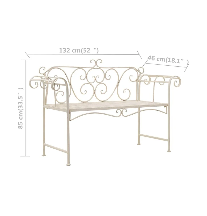 Patio Bench 52" Metal Antique White