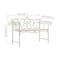 Patio Bench 52" Metal Antique White
