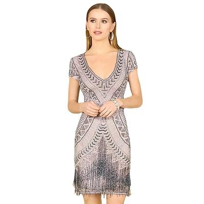 Women's Lara Brooklyn Beaded Fitted Short Dress with Open Back