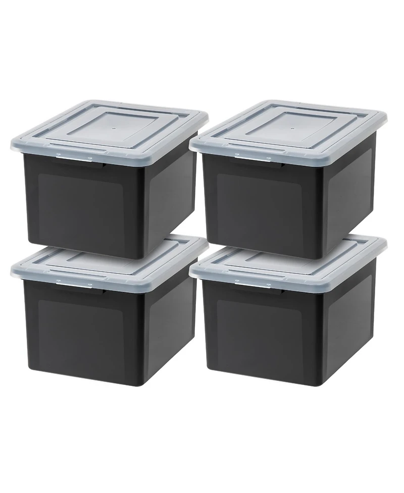 Iris Letter & Legal Size Plastic Storage Bin Tote Organizing File Box with Durable and Secure Latching Lid, Stackable and Nestable, 4 Pack, Black