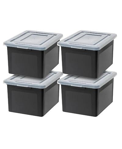 Iris Letter & Legal Size Plastic Storage Bin Tote Organizing File Box with Durable and Secure Latching Lid, Stackable and Nestable, 4 Pack, Black