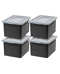 Iris Letter & Legal Size Plastic Storage Bin Tote Organizing File Box with Durable and Secure Latching Lid, Stackable and Nestable, 4 Pack, Black