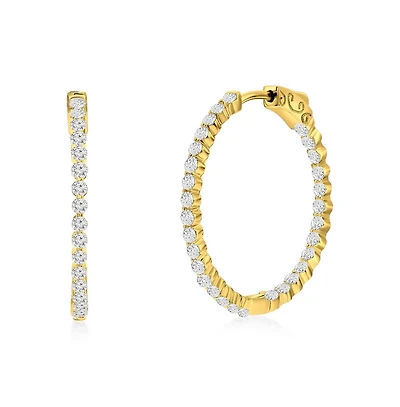 Sterling Silver or Gold Plated Over 30mm Inside-Outside Round Cz Hoop Earrings