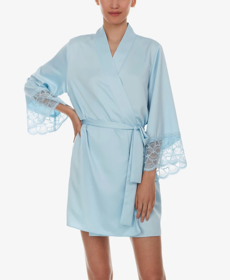 Flora by Nikrooz Kit Heart Lace Matte Charmeuse Wrap Robe