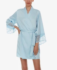 Flora by Nikrooz Kit Heart Lace Matte Charmeuse Wrap Robe